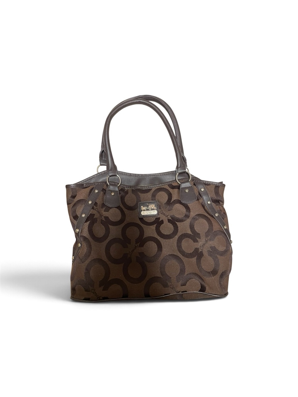 Coach Brown Signature Logo Tote with Leather Trim